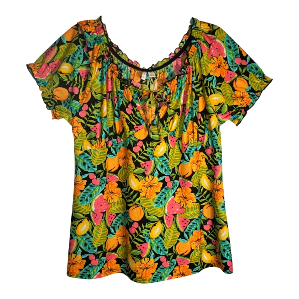 Cato women's lg fruit floral print lightweight scoop neck pullover top. 6052